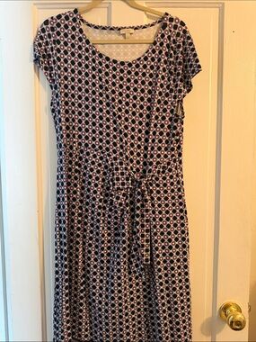 Talbots Women's Navy Geometric Tie-Front Dress